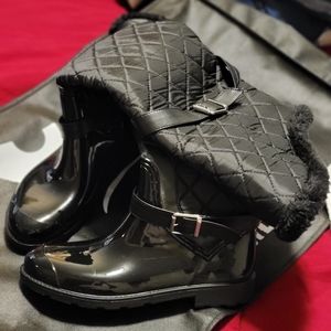 Black and Shiny knee high rain or snow boots size 7 and half
